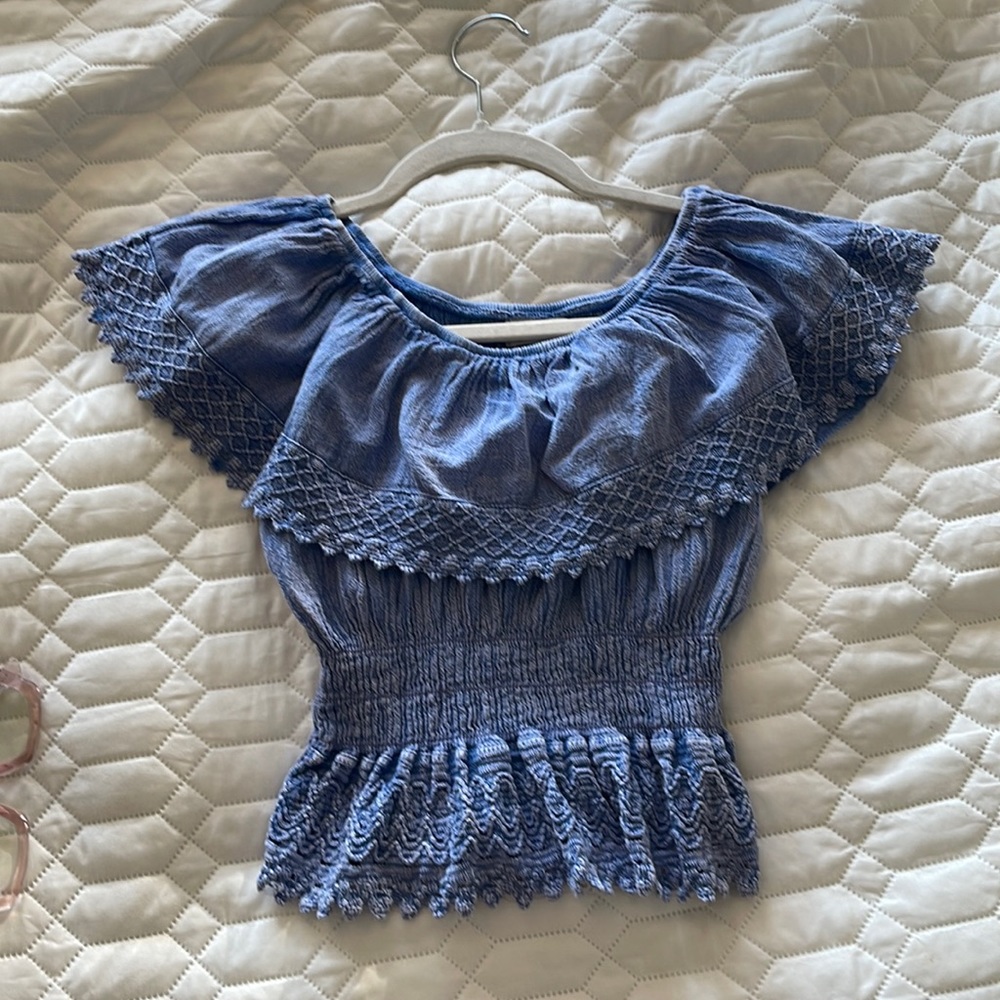 Blue on or off shoulder crop top size large, but fits like a medium